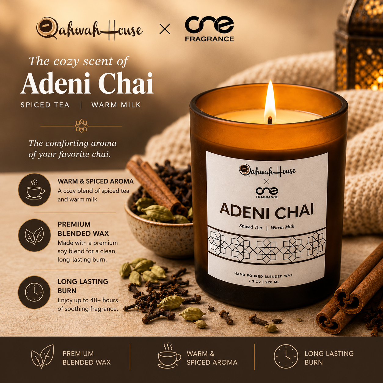 Adeni Chai Scented Candle - Spiced Tea, Warm Milk Fragrance CN1 Fragrance