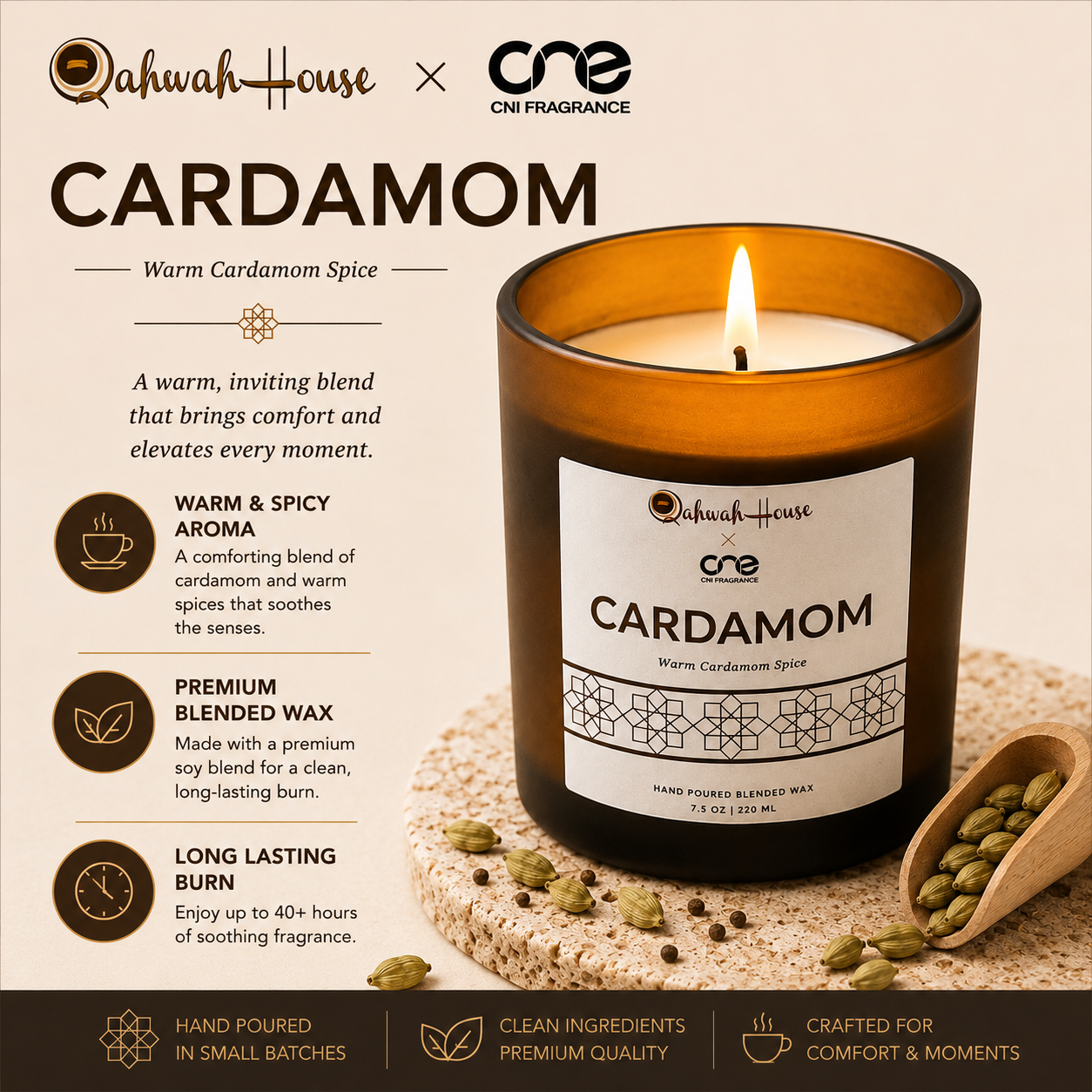 Cardamom Scented Candle - Warm Spiced Cardamom Scent CN1 Fragrance